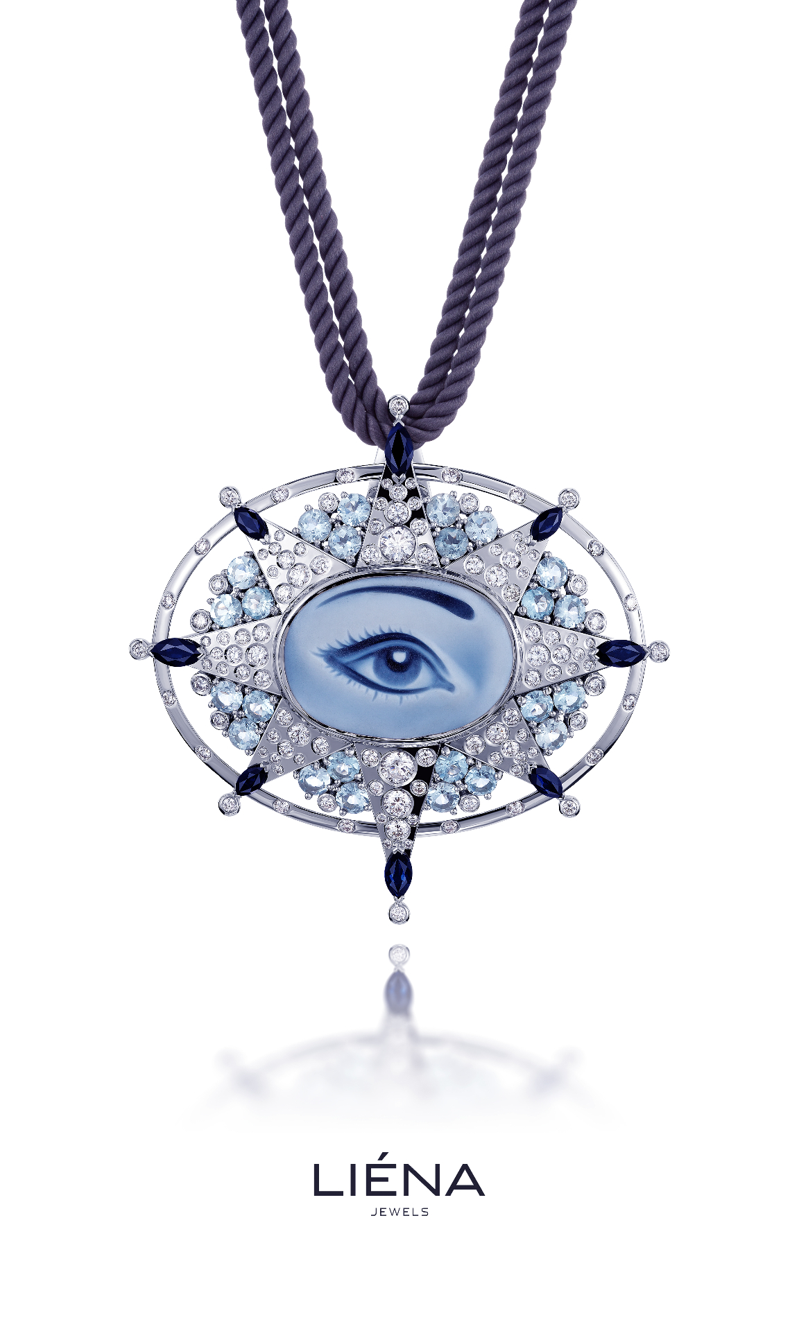 LIÉNA JEWELS exquisite eye cameo necklace with diamonds and sapphires