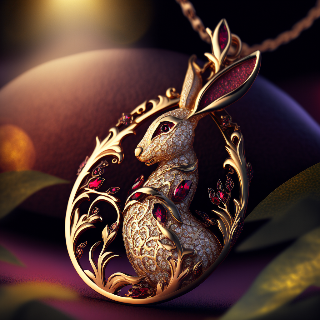 LIÉNA JEWELS rabbit pendant in gold with diamond pavé and ruby accents